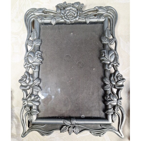 3 Vintage Rose Ornate Pewter Picture Frames 1 Matte 2 A Bit Shiny 4.5" x 6.5"ish - Picture 3 of 12
